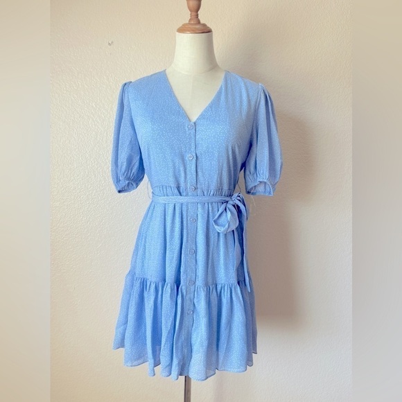 BIN#14 - French Kiss Powder Blue Dot Print Summer Dress Small - Picture 1 of 9
